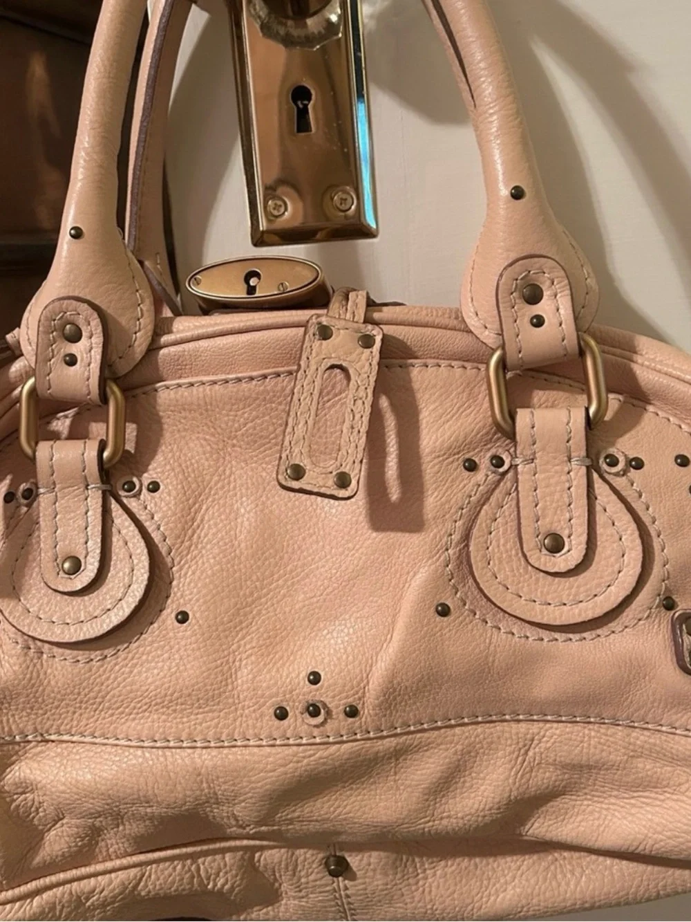 Auth Chloe Paddington Large satchel peach nude beige Leather vintage LIKE NEW